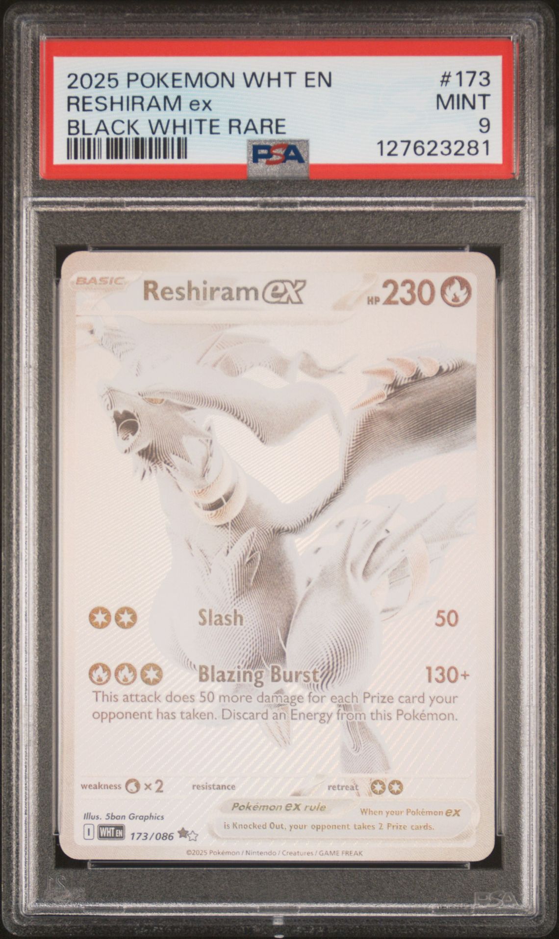 2025 Pokemon Wht En-White Flare Reshiram Ex #173 (Black White Rare) Mint 9 front