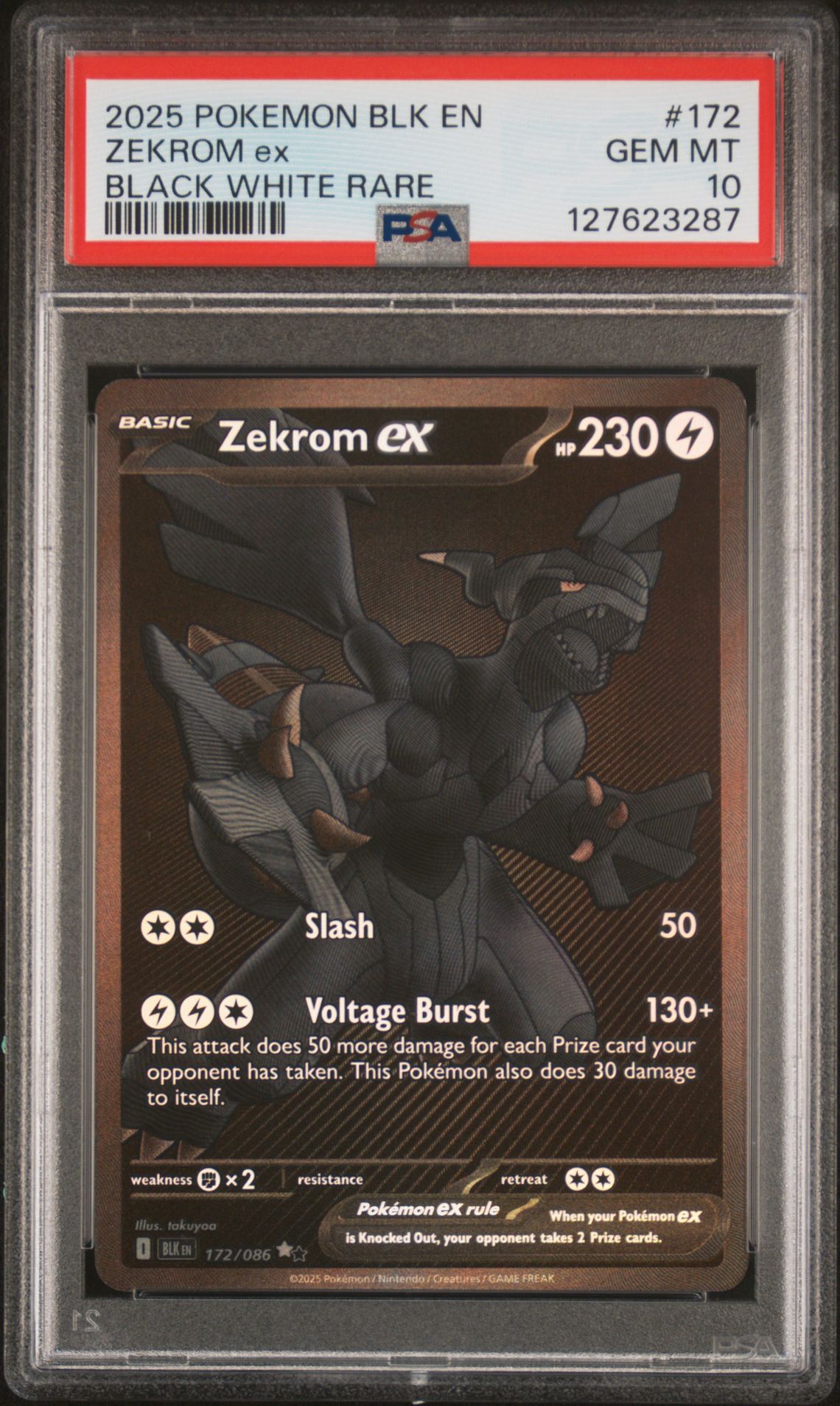 2025 Pokemon Blk En-Black Bolt Zekrom Ex #172 (Black White Rare) Gem Mt 10 front