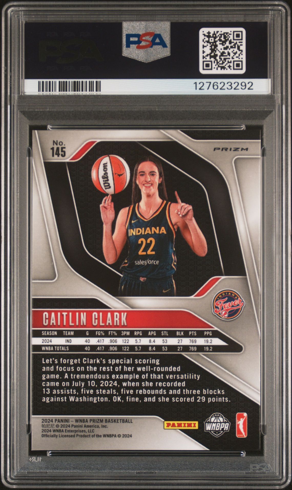 2024 Panini Prizm Wnba Caitlin Clark #145 (Silver Prizm) Mint 9 back