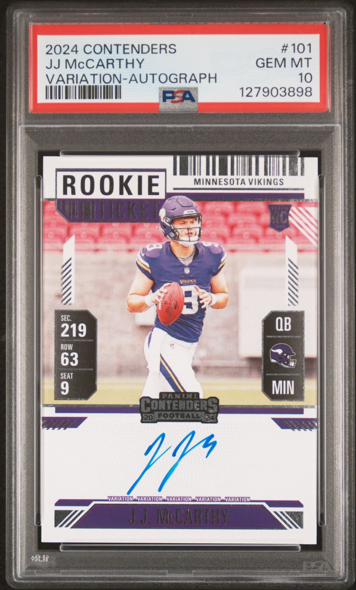 2024 Panini Contenders Jj Mccarthy #101 (Variation-Autograph) Gem Mt 10 front