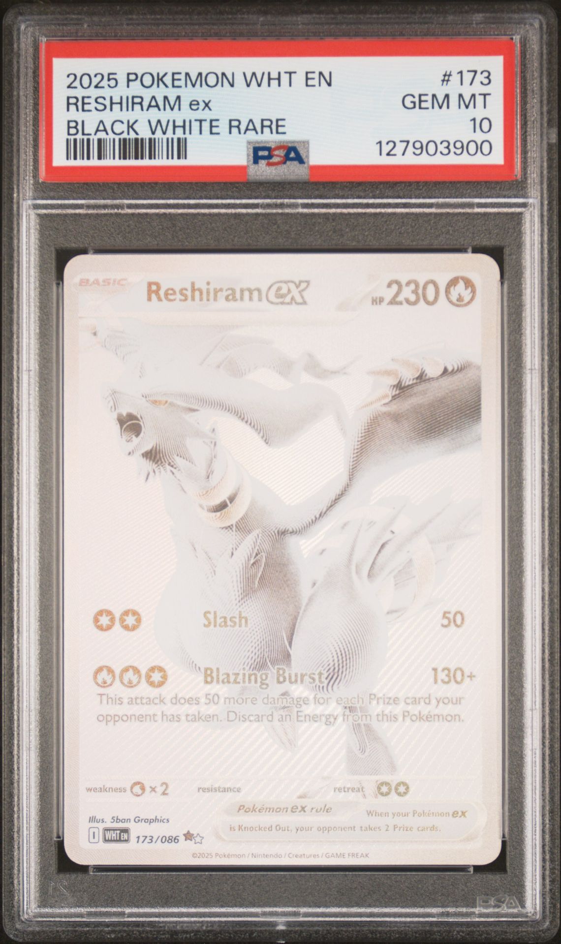 2025 Pokemon Wht En-White Flare Reshiram Ex #173 (Black White Rare) Gem Mt 10 front