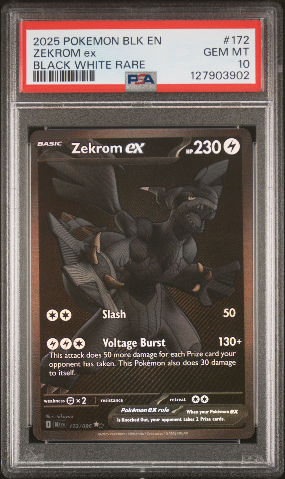 2025 Pokemon Blk En-Black Bolt Zekrom Ex #172 (Black White Rare) Gem Mt 10 front