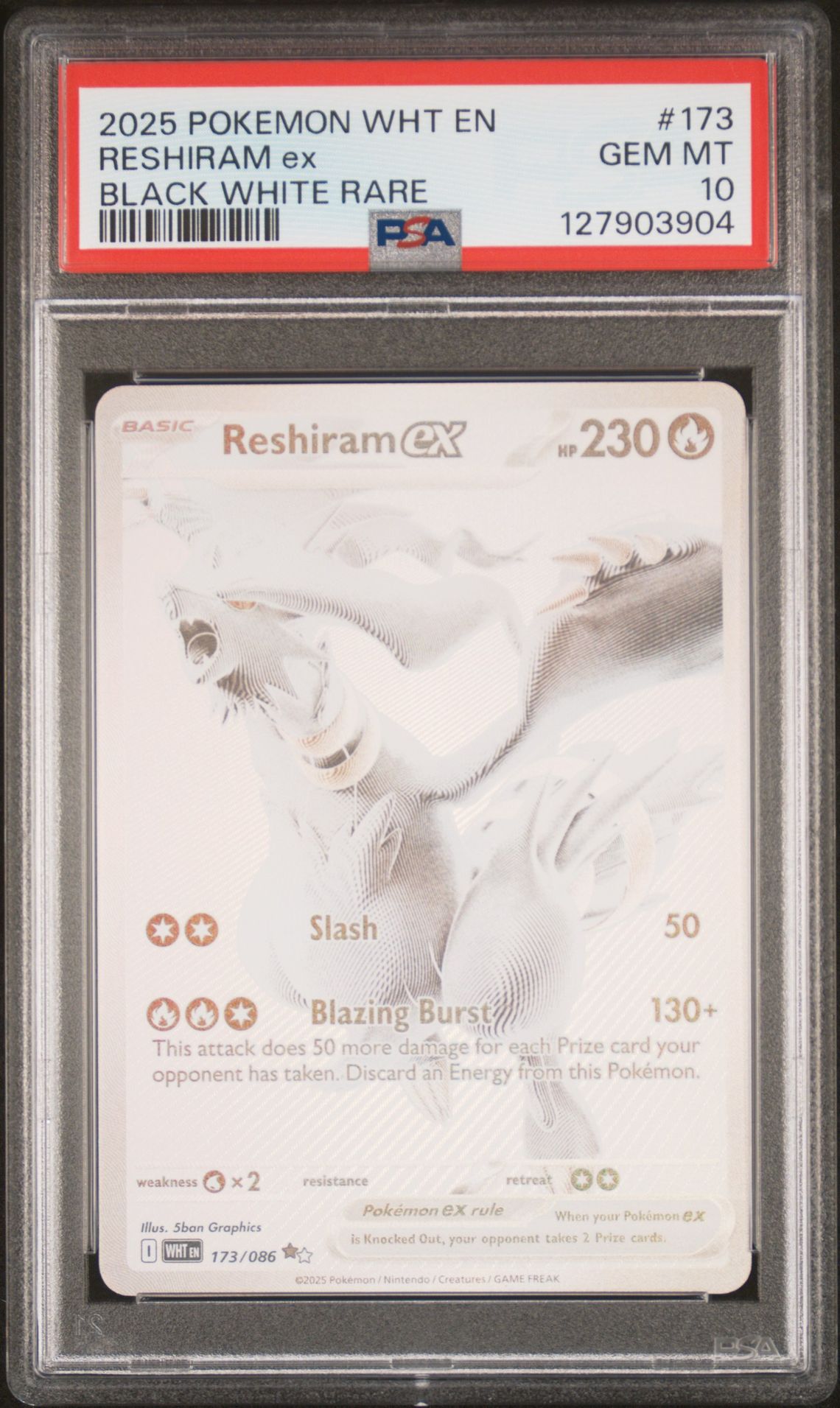 2025 Pokemon Wht En-White Flare Reshiram Ex #173 (Black White Rare) Gem Mt 10 front