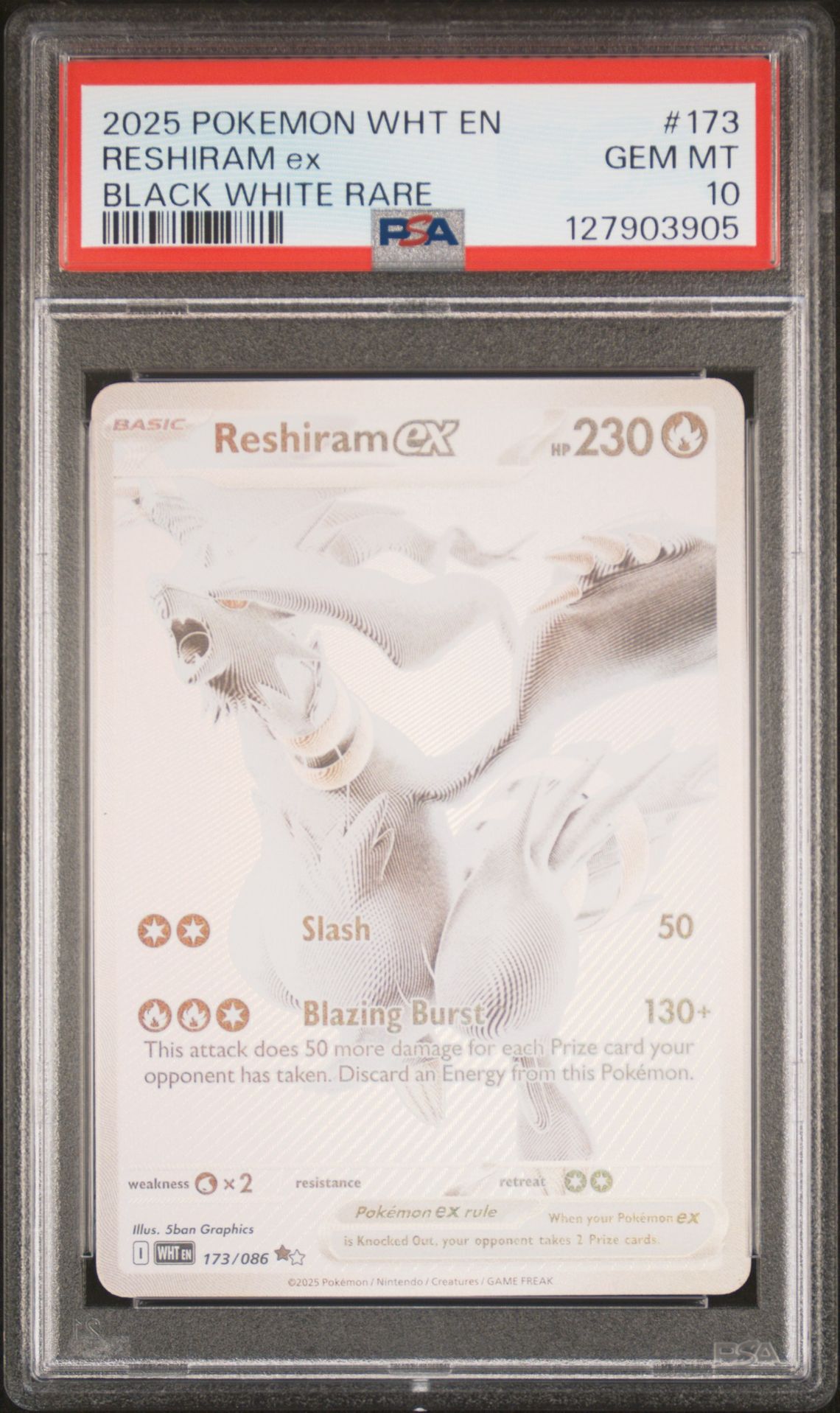 2025 Pokemon Wht En-White Flare Reshiram Ex #173 (Black White Rare) Gem Mt 10 front