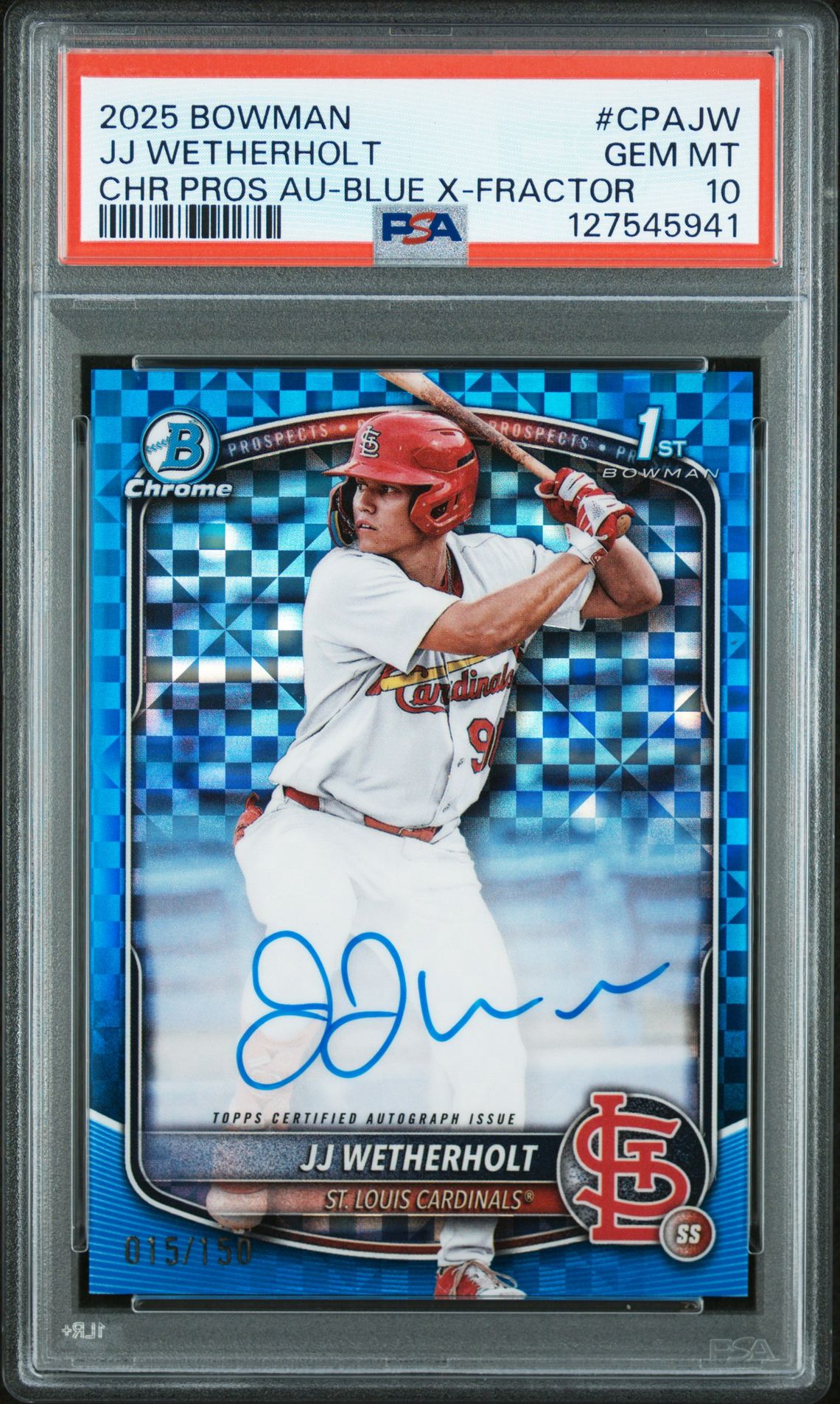 2025 Bowman BOWMAN CHROME PROSPECT AUTOGRAPHS Xfractor #CPAJW Jj Wetherholt front