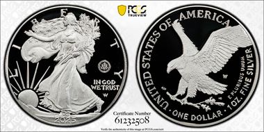 2025-W $1 Silver Eagle w/ U.S. Army Privy 250th Anniversary First Strike PR69DCAM