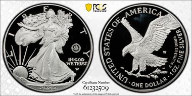 2025-W $1 Silver Eagle w/ U.S. Army Privy 250th Anniversary First Strike PR69DCAM