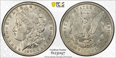 1891-O $1 VAM 1B Pitted Reverse AU53