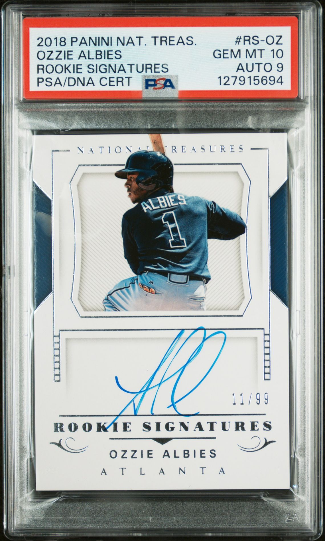 2018 Bowman PANINI NATIONAL TREASURES ROOKIE SIGNATURES #RS-OZ Ozzie Albies front