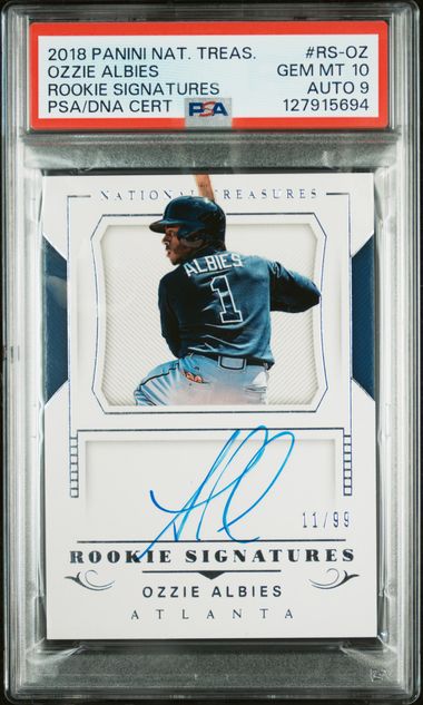 2018 Bowman PANINI NATIONAL TREASURES ROOKIE SIGNATURES #RS-OZ Ozzie Albies front
