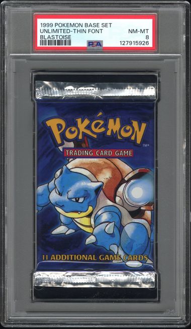 Pokemon - 1999 Unlimited-Thin Font Blastoise Base Set Pack PSA 8