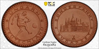 (1934) Medal  Scheuch-1180a Soccer Brown Porcelain MS66