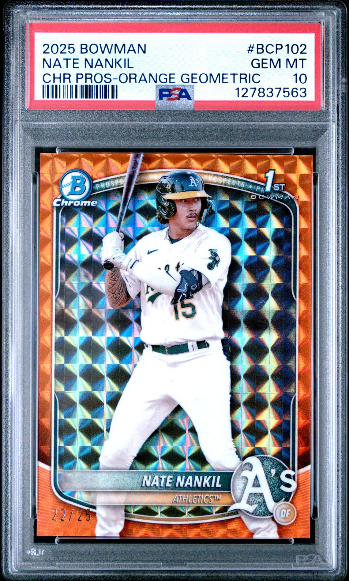 2025 Bowman Chrome Prospects Nate Nankil #Bcp102 (Chr Pros-Orange Geometric) Gem Mt 10 front