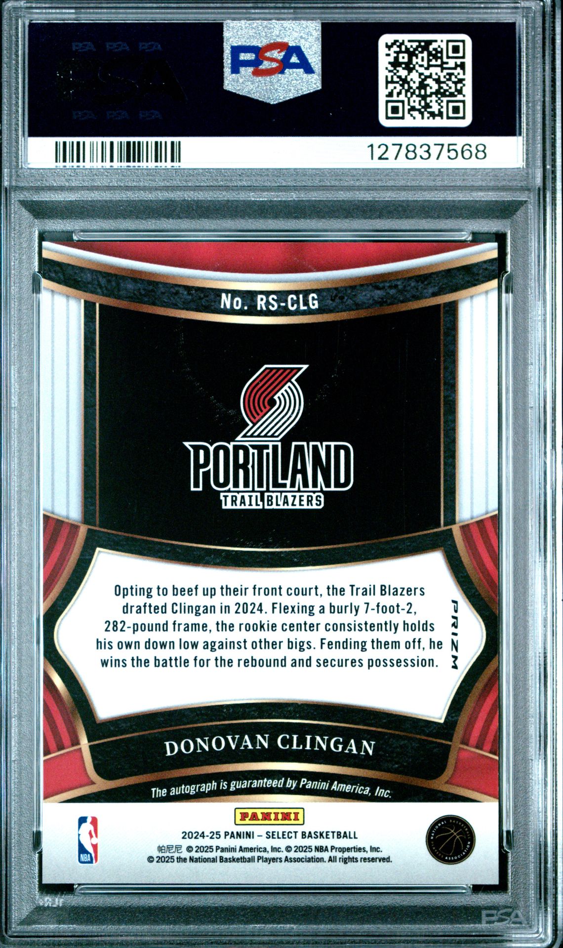 2024 Panini Select Rookie Signatures Donovan Clingan #Rsclg (Rookie Signature-Disco) Mint 9 back