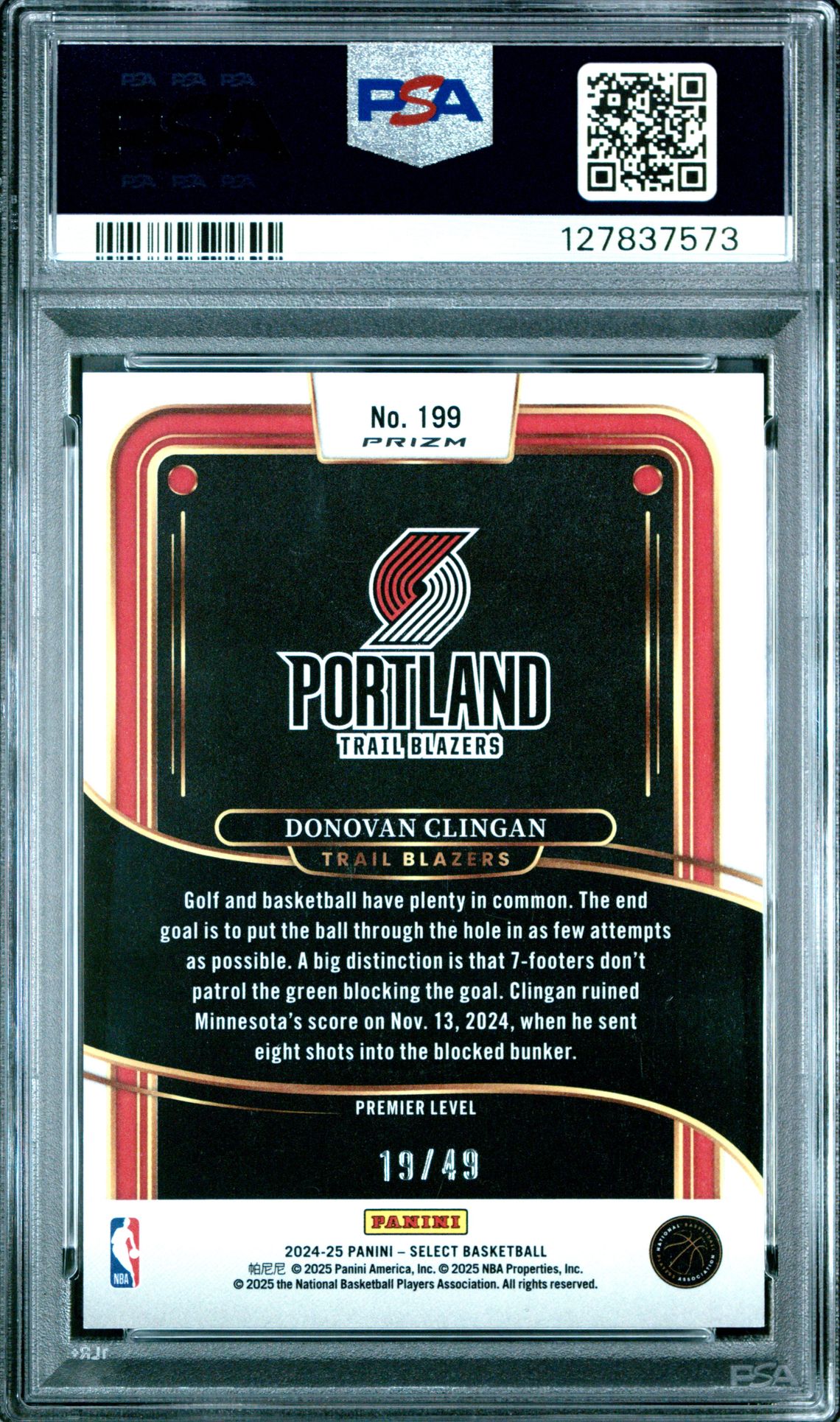 2024 Panini Select Donovan Clingan #199 (Red Disco) Mint 9 back