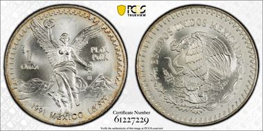 1991-Mo Onza Libertad Ag T2 - PLaTA PuRA MS67