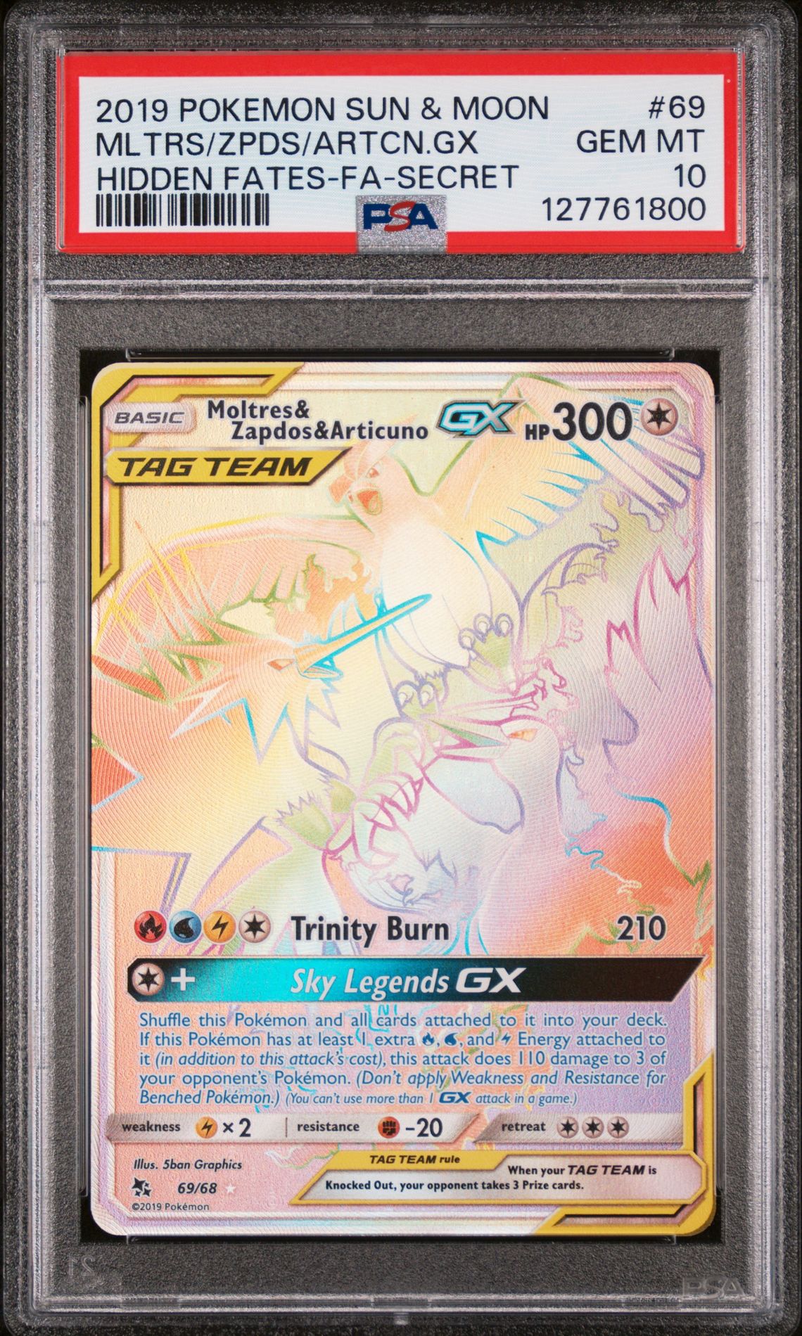 2019 Pokemon POKEMON SUN & MOON HIDDEN FATES GX #69 Mltrs/Zpds/Artcn.Gx front