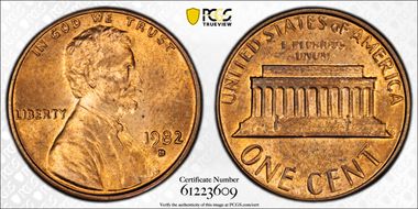 1982-D 1C Bronze MS64RD