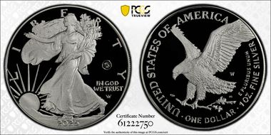 2025-W $1 Silver Eagle w/ Laser Privy First Strike PR69DCAM