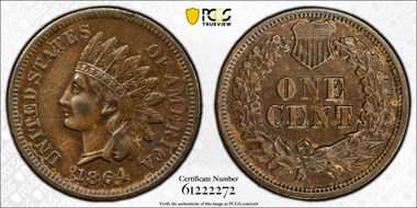 1864 1C L on Ribbon N1BN