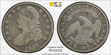 1834 50C O-105, Lg Date, Sm Letters N1