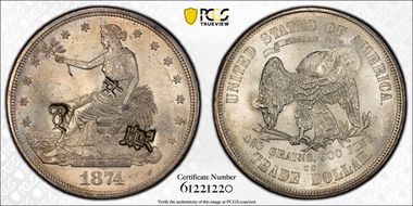 1874-CC T$1 Chopmarked MS61
