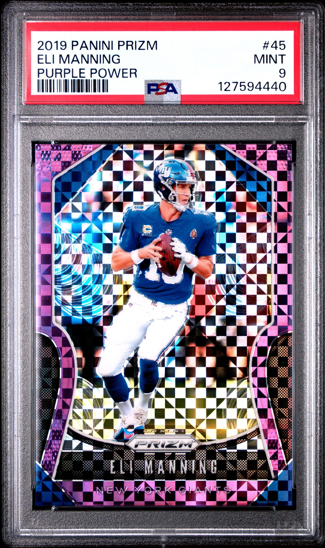 2019 Panini Prizm Eli Manning #45 (Purple Power) Mint 9 front