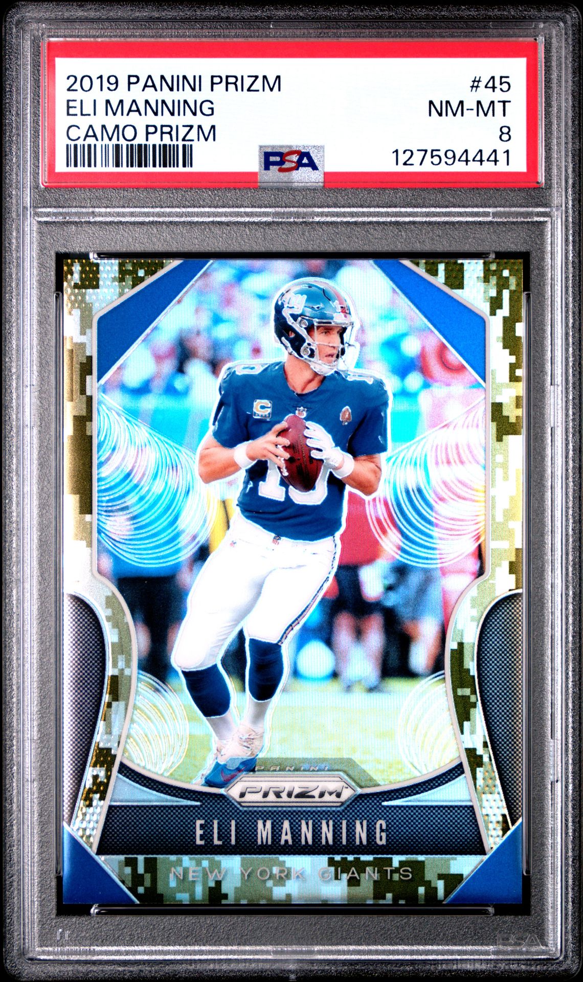 2019 Panini Prizm Eli Manning #45 (Camo Prizm) Nm-Mt 8 front