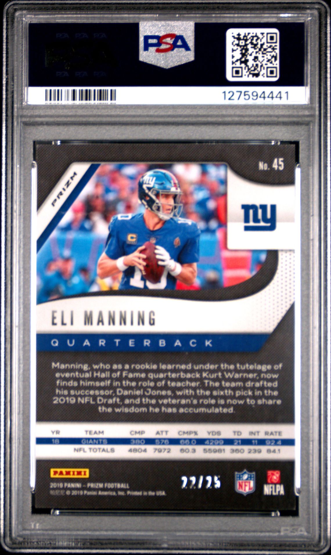 2019 Panini Prizm Eli Manning #45 (Camo Prizm) Nm-Mt 8 back