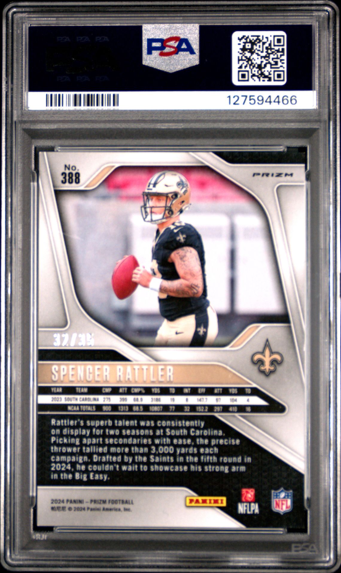 2024 Panini Prizm Spencer Rattler #388 (White Prizm) Nm-Mt 8 back