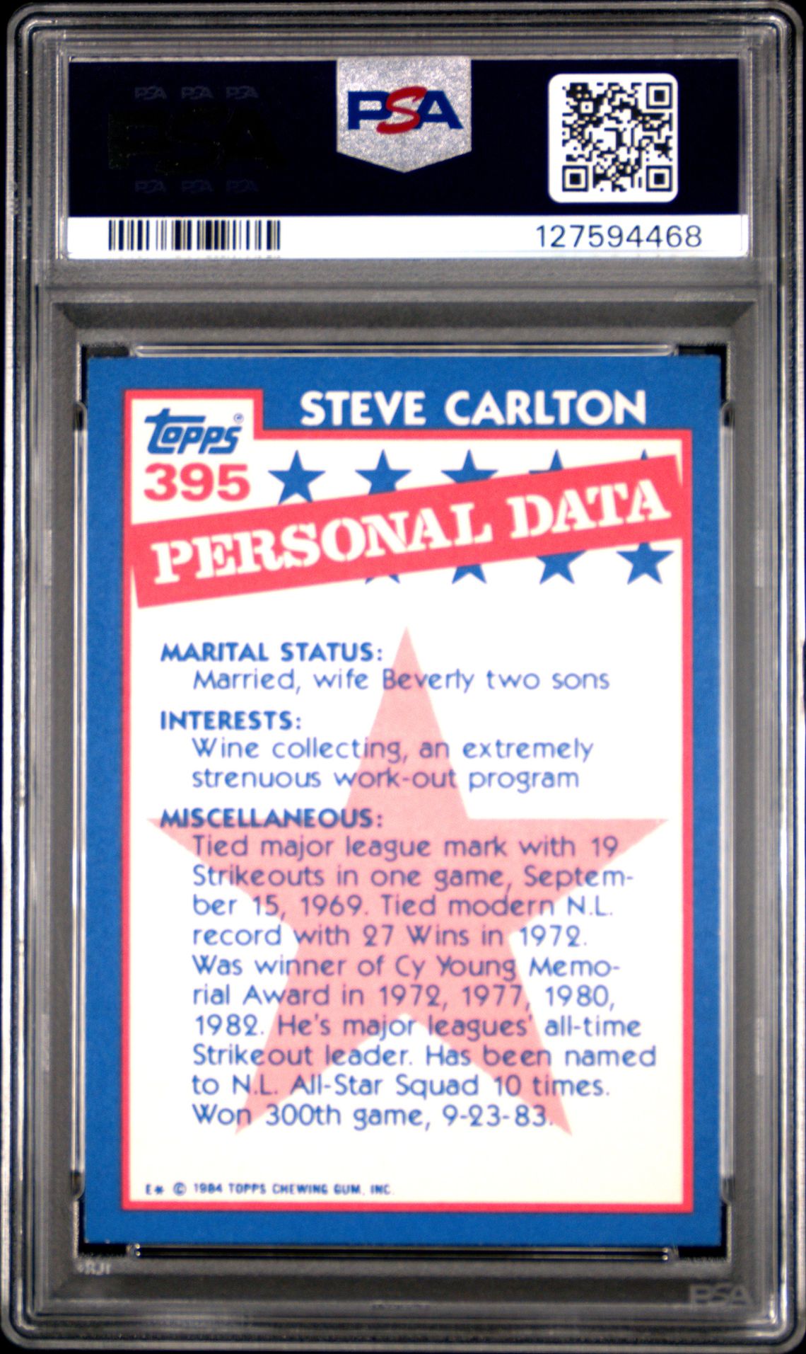 1984 Topps Tiffany Steve Carlton #395 Nm-Mt 8 back