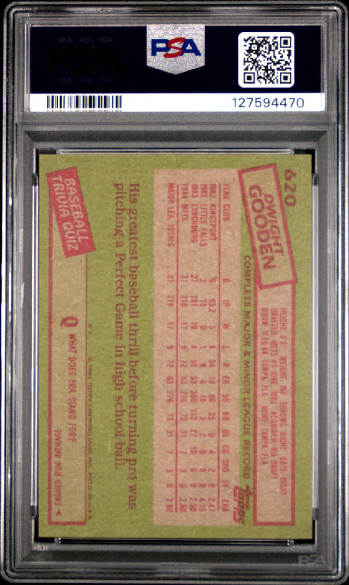 1985 Topps Dwight Gooden #620 Mint 9 back