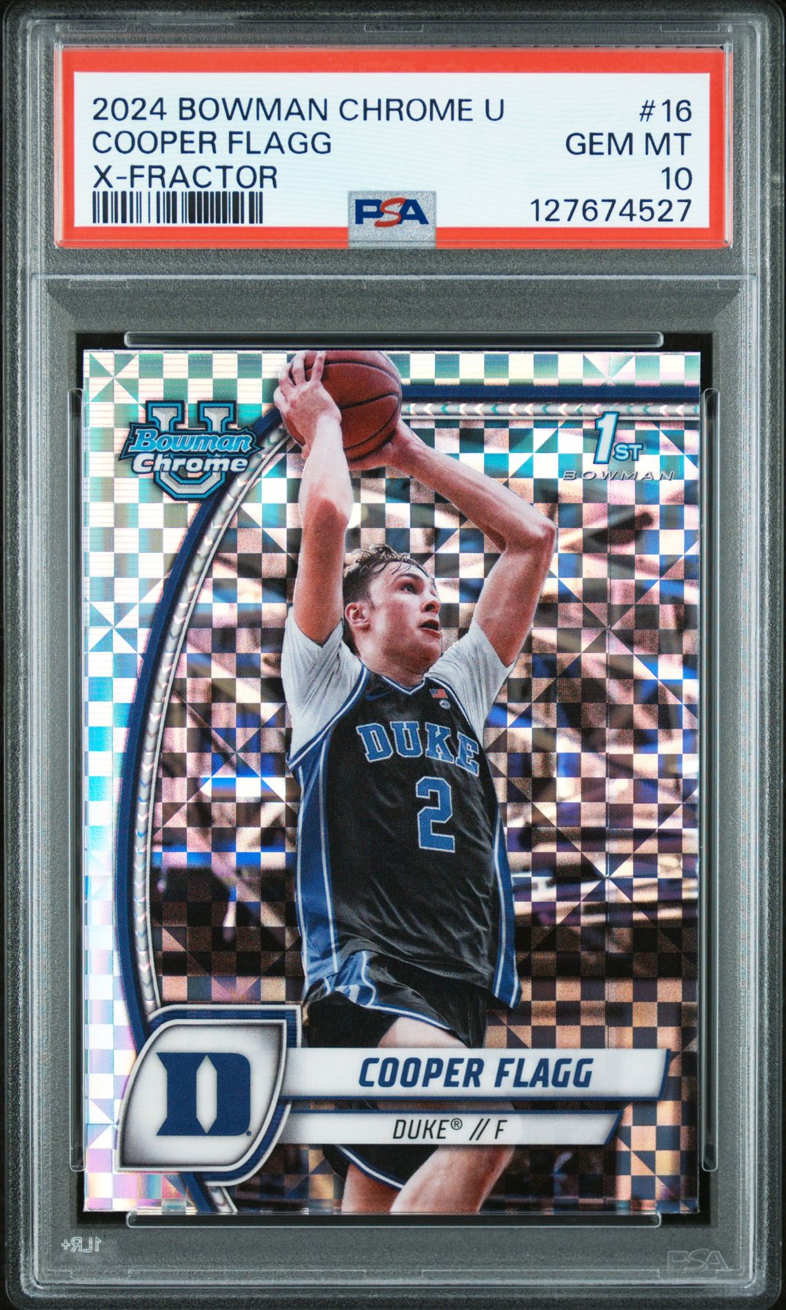 2024 Bowman Chrome University Cooper Flagg #16 (X-Fractor) Gem Mt 10 front