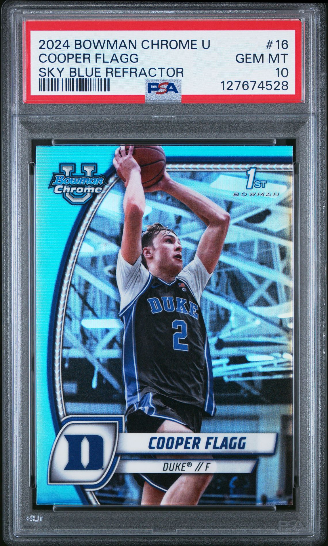 2024 Bowman Chrome University Cooper Flagg #16 (Sky Blue Refractor) Gem Mt 10 front