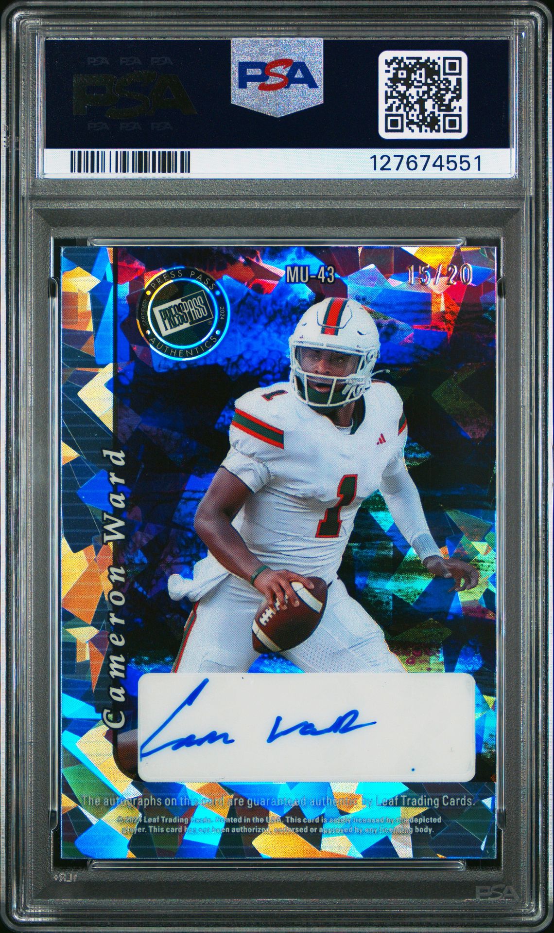 2024 Leaf Collective Multi Mash-Up Autographs Testaverde/Ward #Mu43 (M/Mu Au-Light Blue Crystal) Mint 9 back