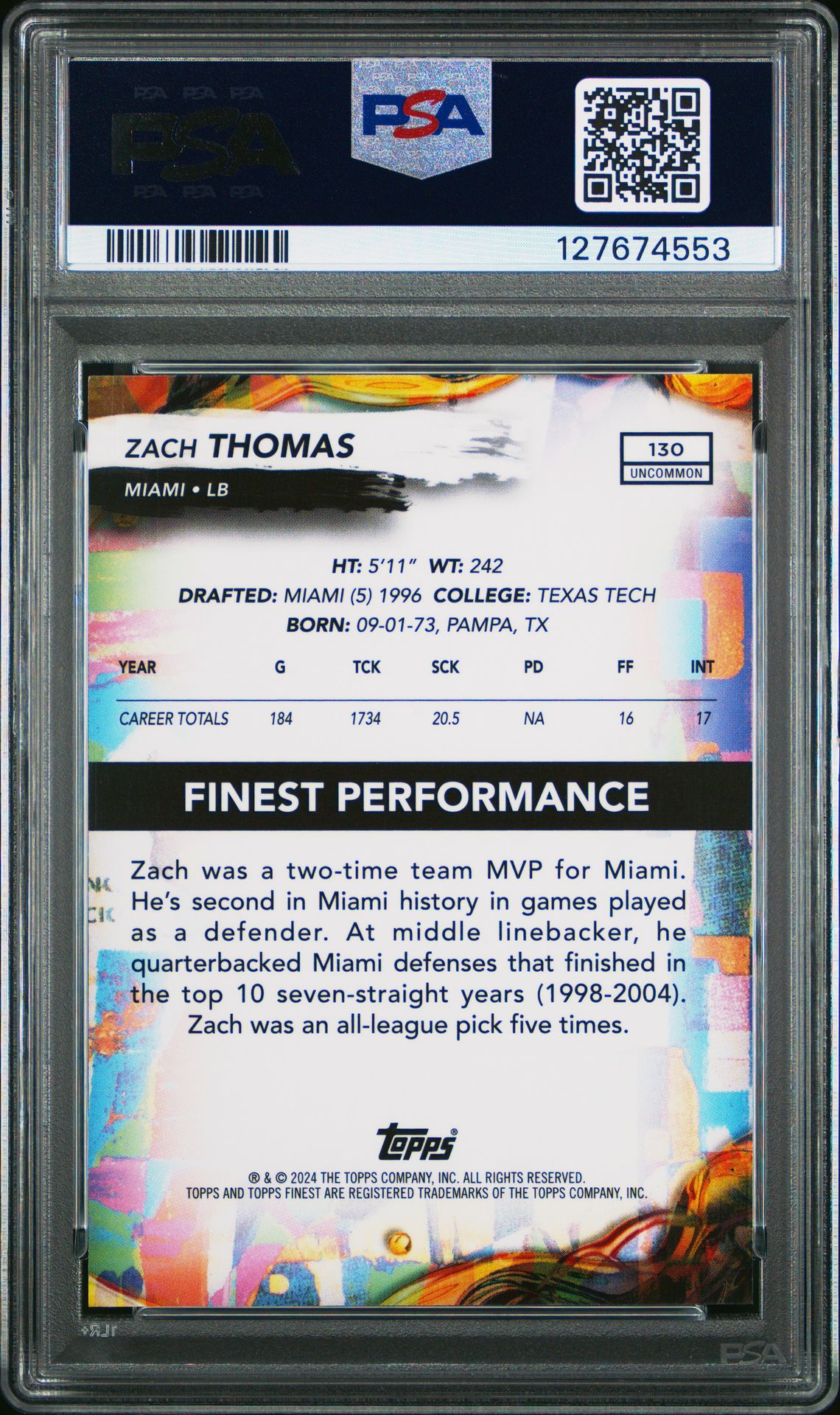2024 Topps Finest Zach Thomas #130 (Gold Geometric) Gem Mt 10 back