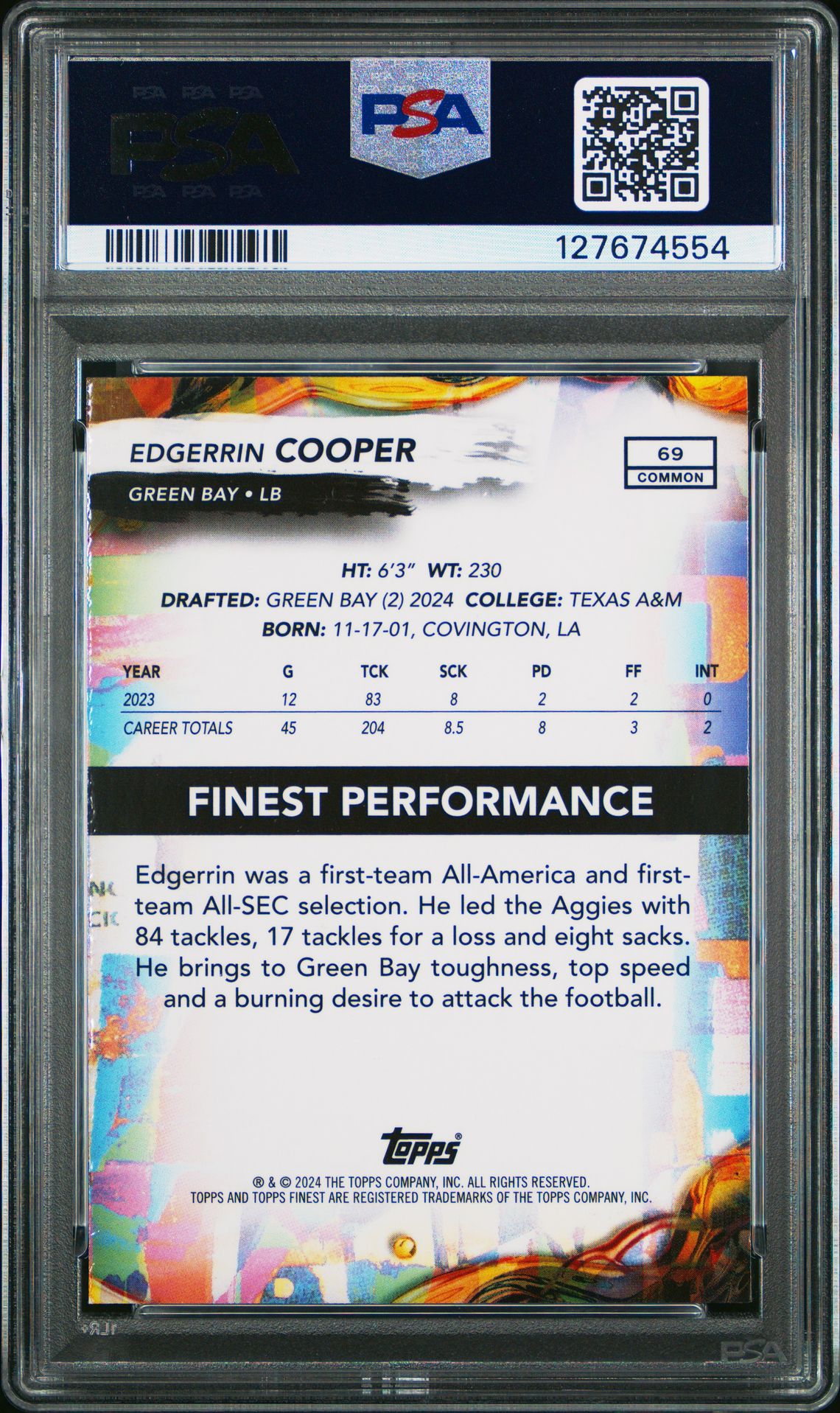 2024 Topps Finest Edgerrin Cooper #69 (Blue Geometric) Mint 9 back