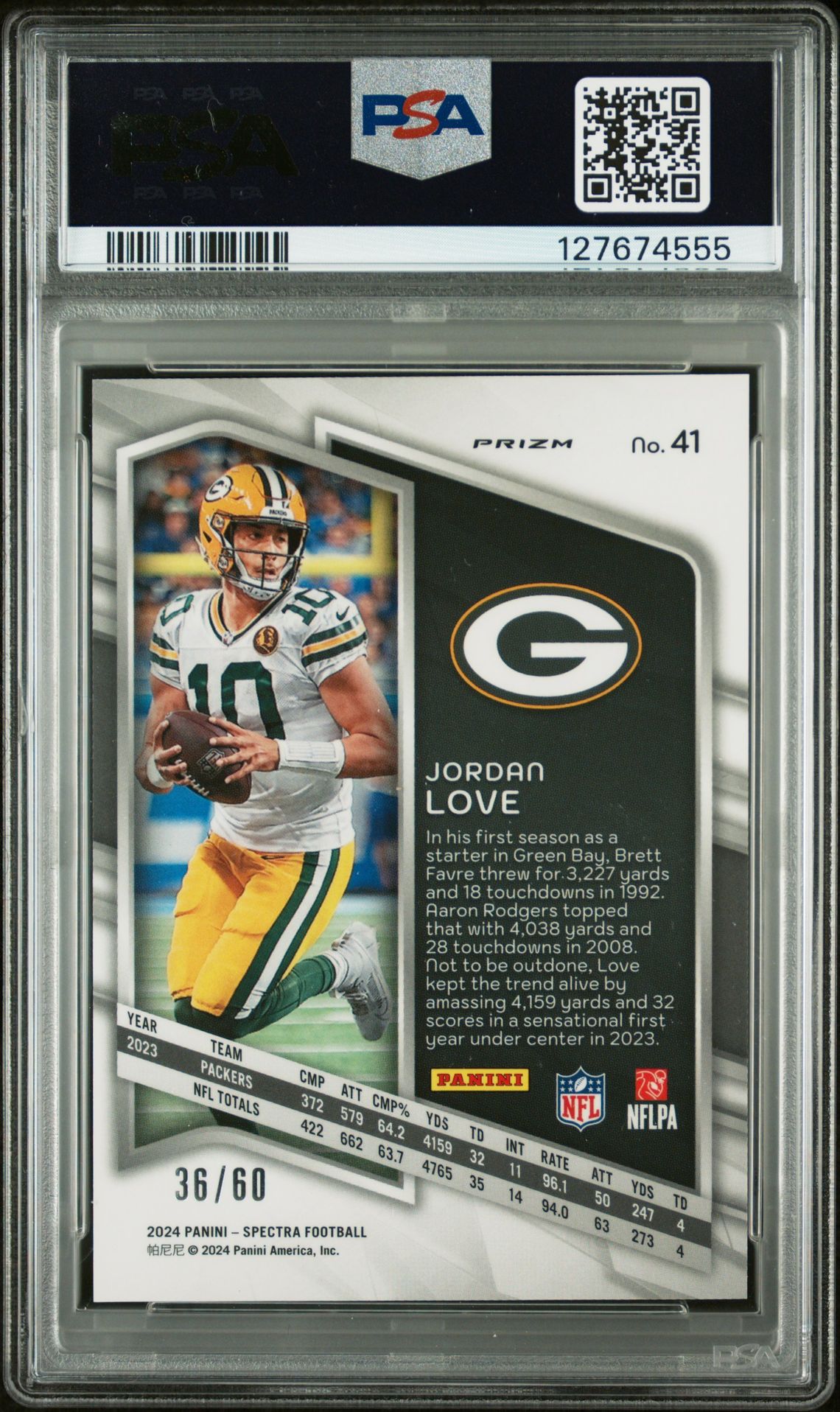 2024 Panini Spectra Jordan Love #41 (Interstellar) Gem Mt 10 back