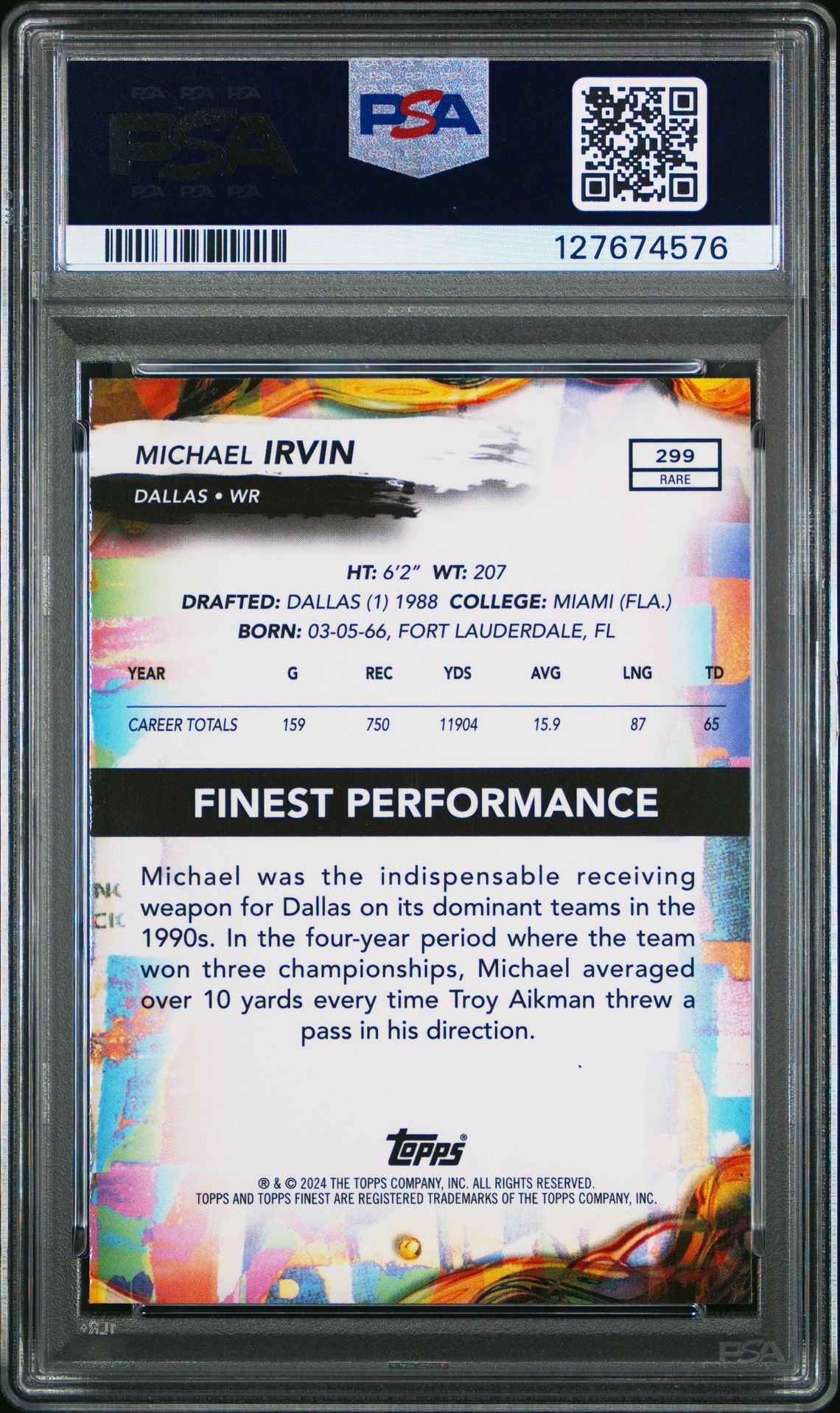 2024 Topps Finest Michael Irvin #299 (Blue Refractor) Mint 9 back