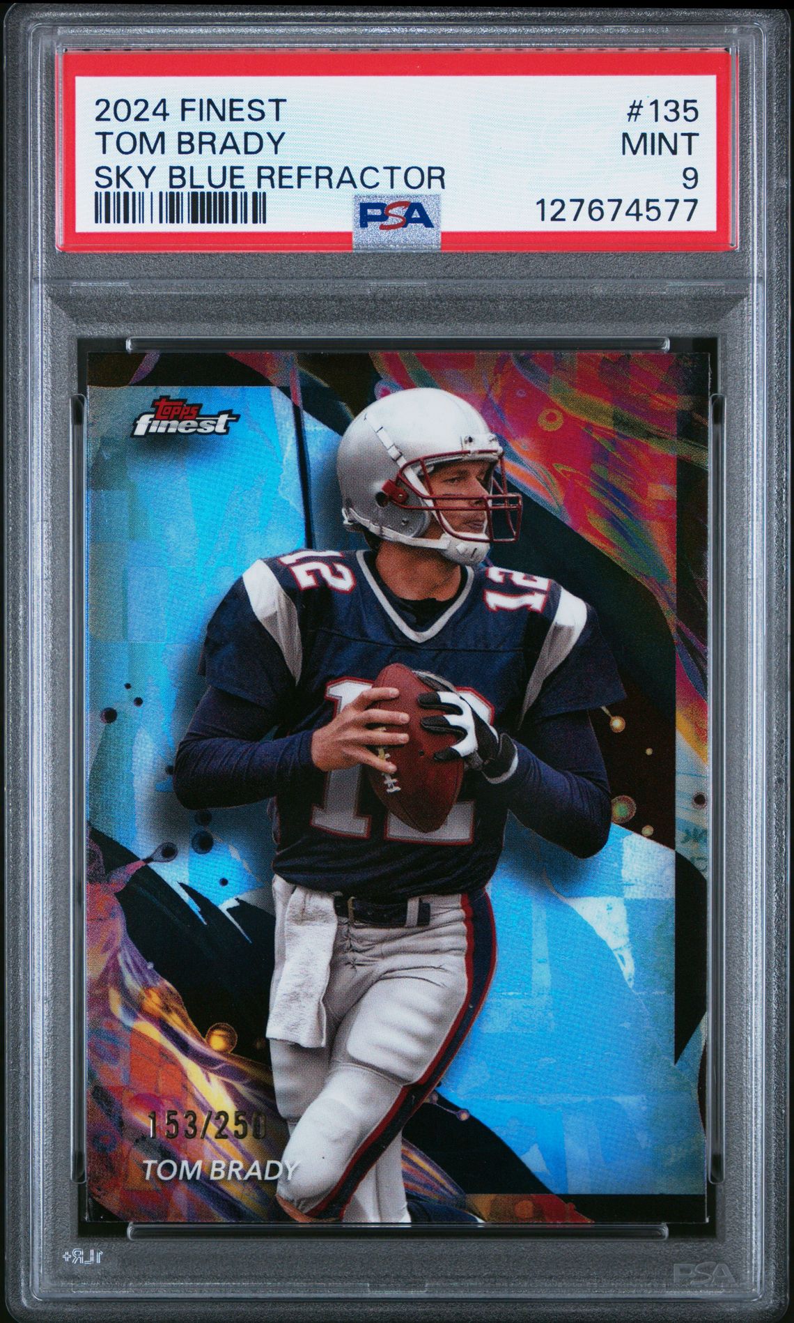 2024 Topps Finest Tom Brady #135 (Sky Blue Refractor) Mint 9 front