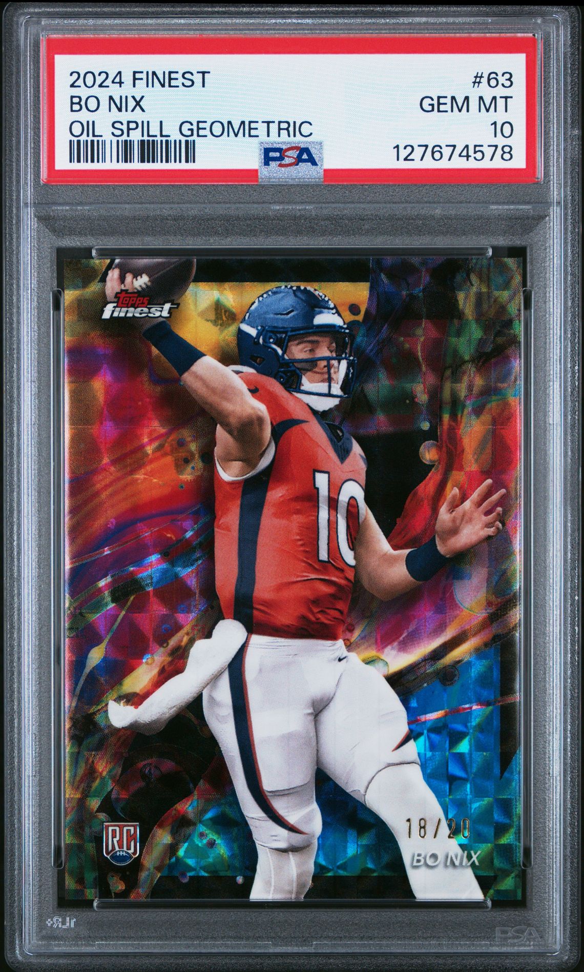 2024 Topps Finest Bo Nix #63 (Oil Spill Geometric) Gem Mt 10 front