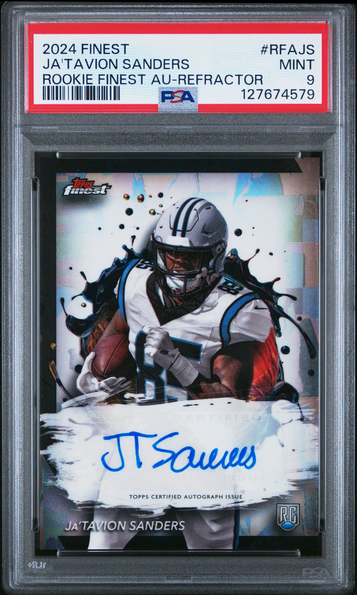 2024 Topps Finest Rookie Finest Autographs Ja'tavion Sanders #Rfajs (Rookie Finest Au-Refractor) Mint 9 front