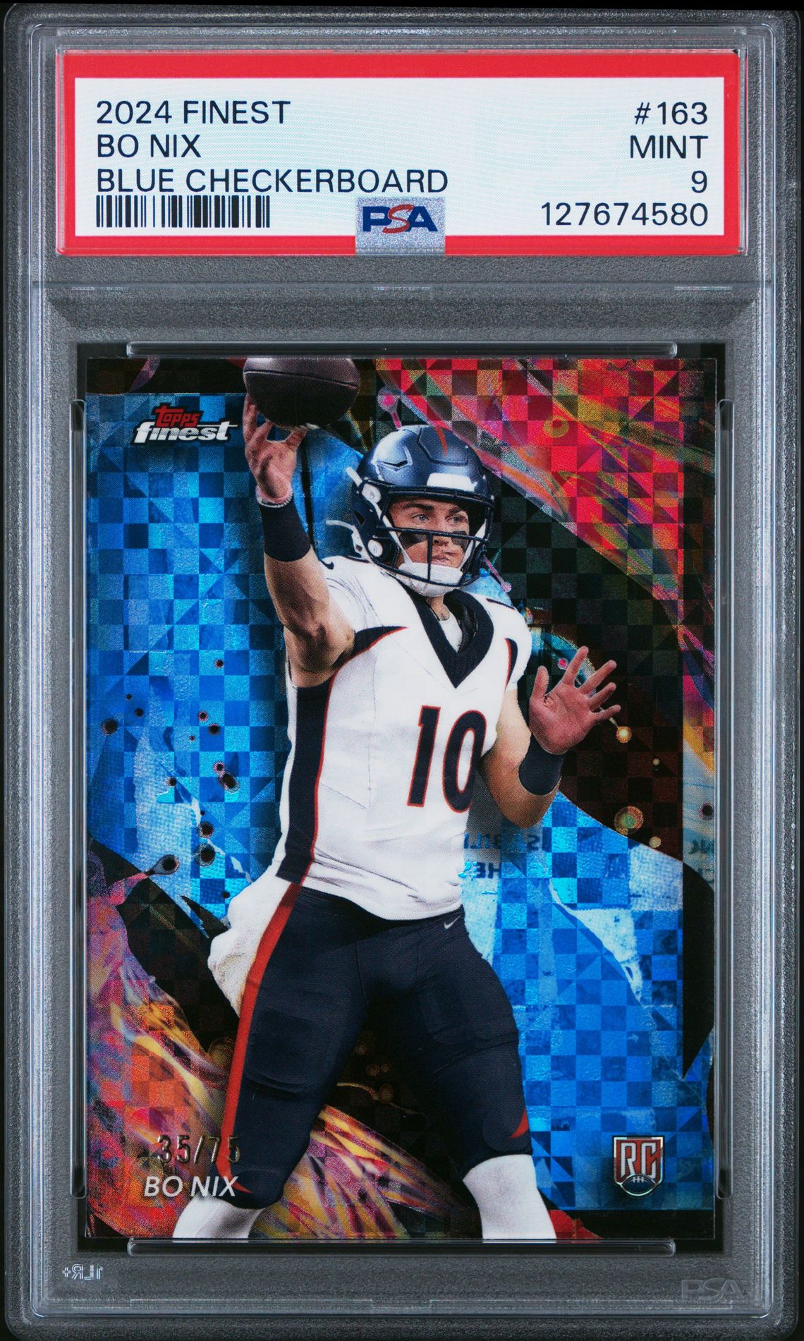 2024 Topps Finest Bo Nix #163 (Blue Checkerboard) Mint 9 front