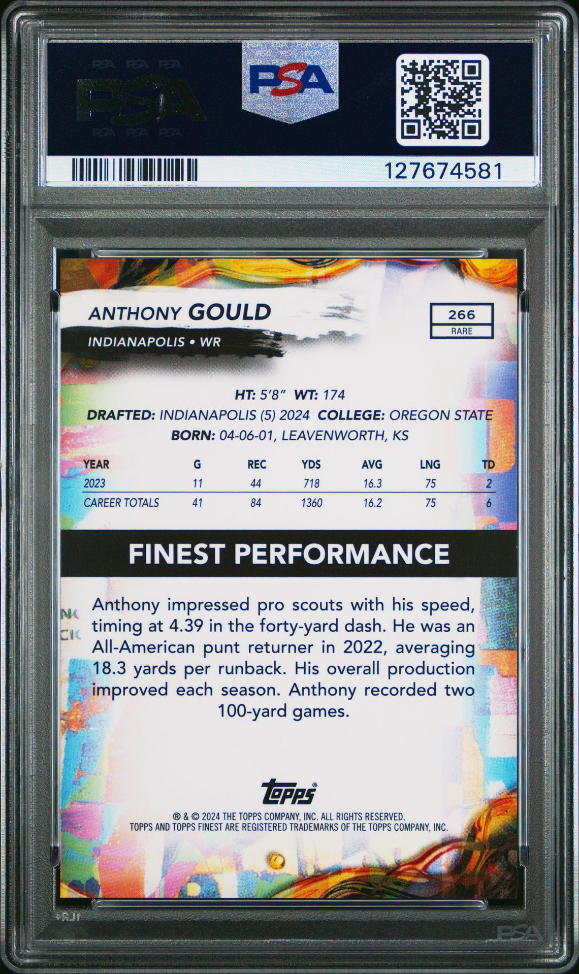 2024 Topps Finest Anthony Gould #266 (Oil Spill Geometric) Gem Mt 10 back