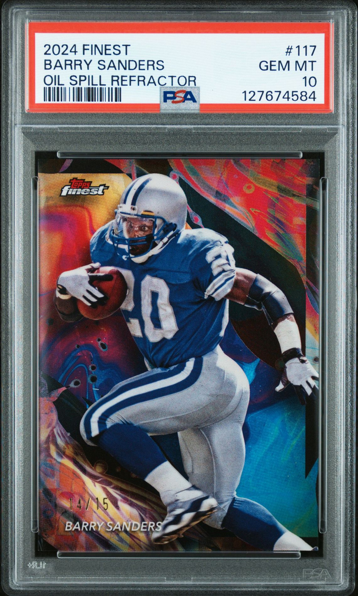 2024 Topps Finest Barry Sanders #117 (Oil Spill Refractor) Gem Mt 10 front