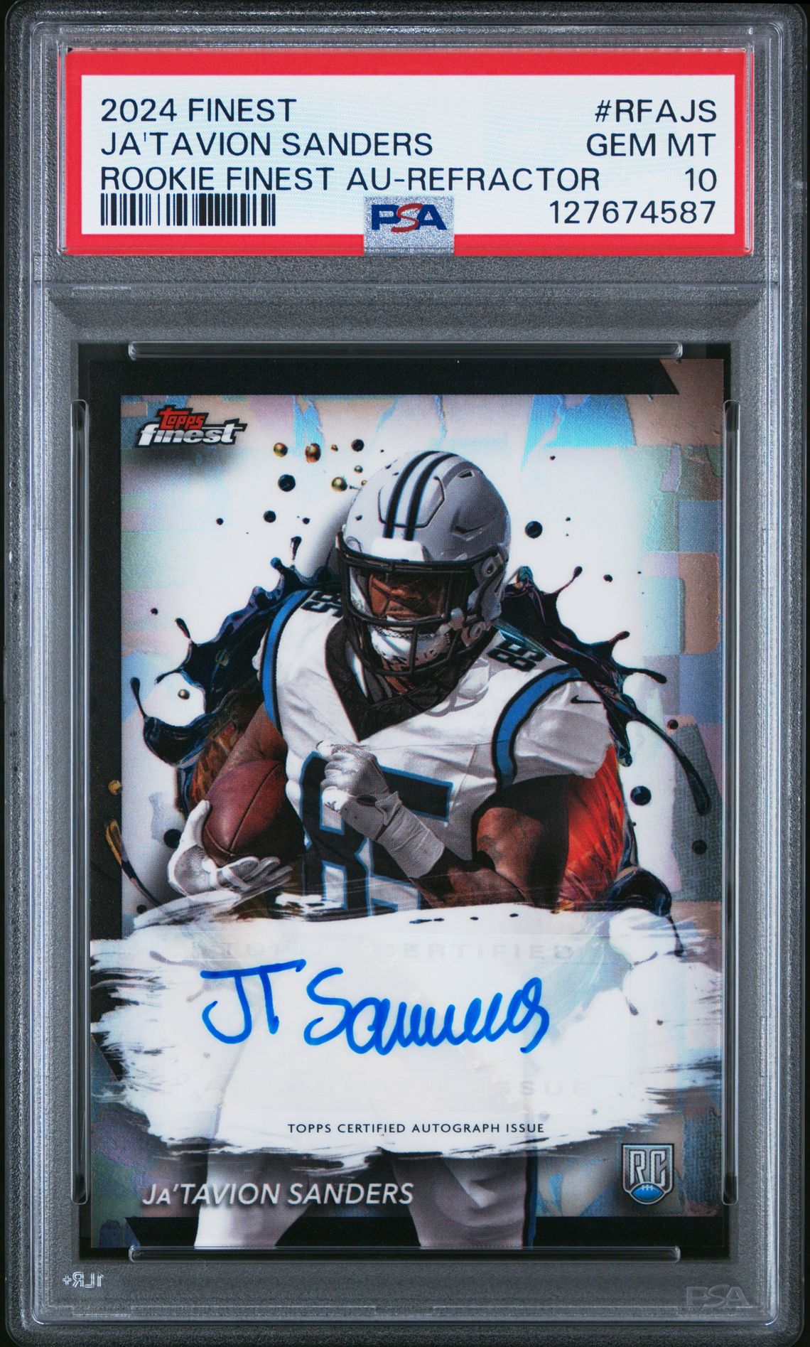2024 Topps Finest Rookie Finest Autographs Ja'tavion Sanders #Rfajs (Rookie Finest Au-Refractor) Gem Mt 10 front