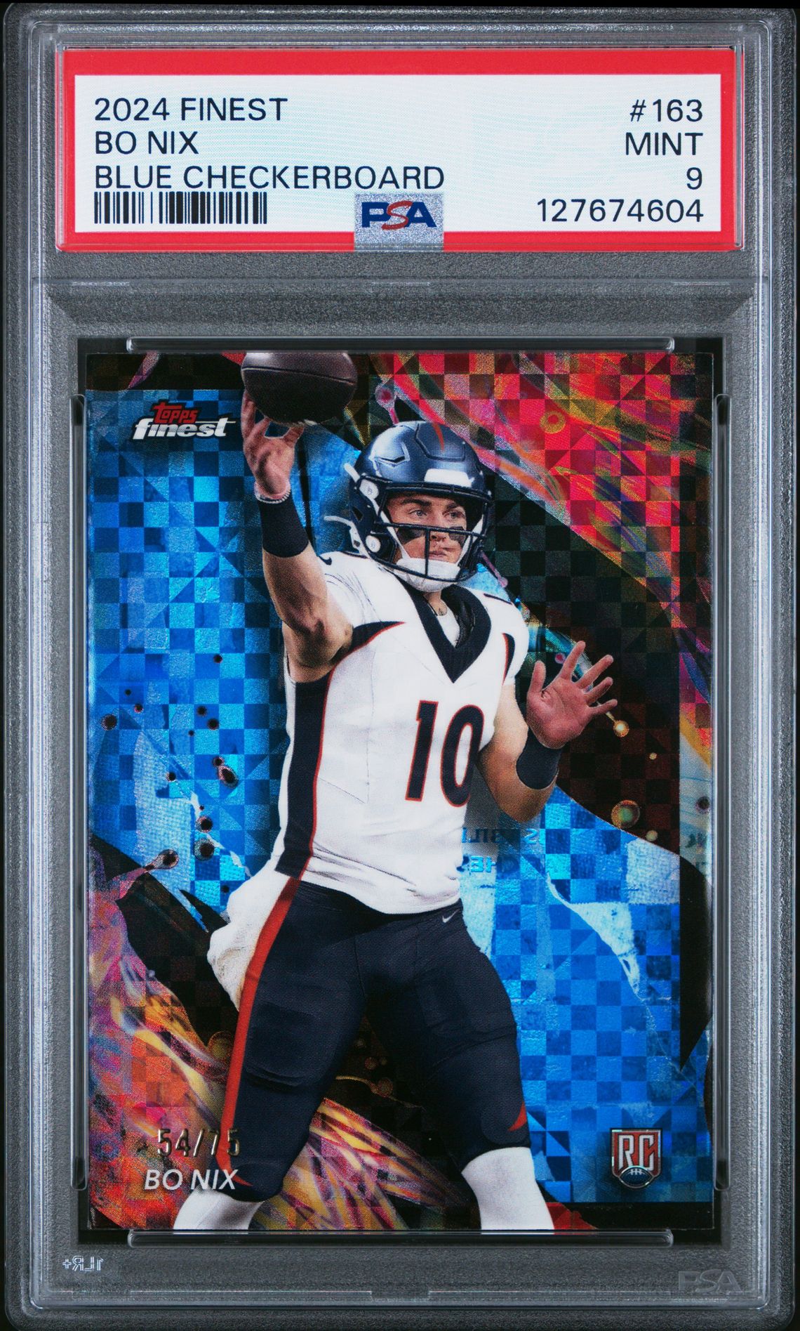 2024 Topps Finest Bo Nix #163 (Blue Checkerboard) Mint 9 front