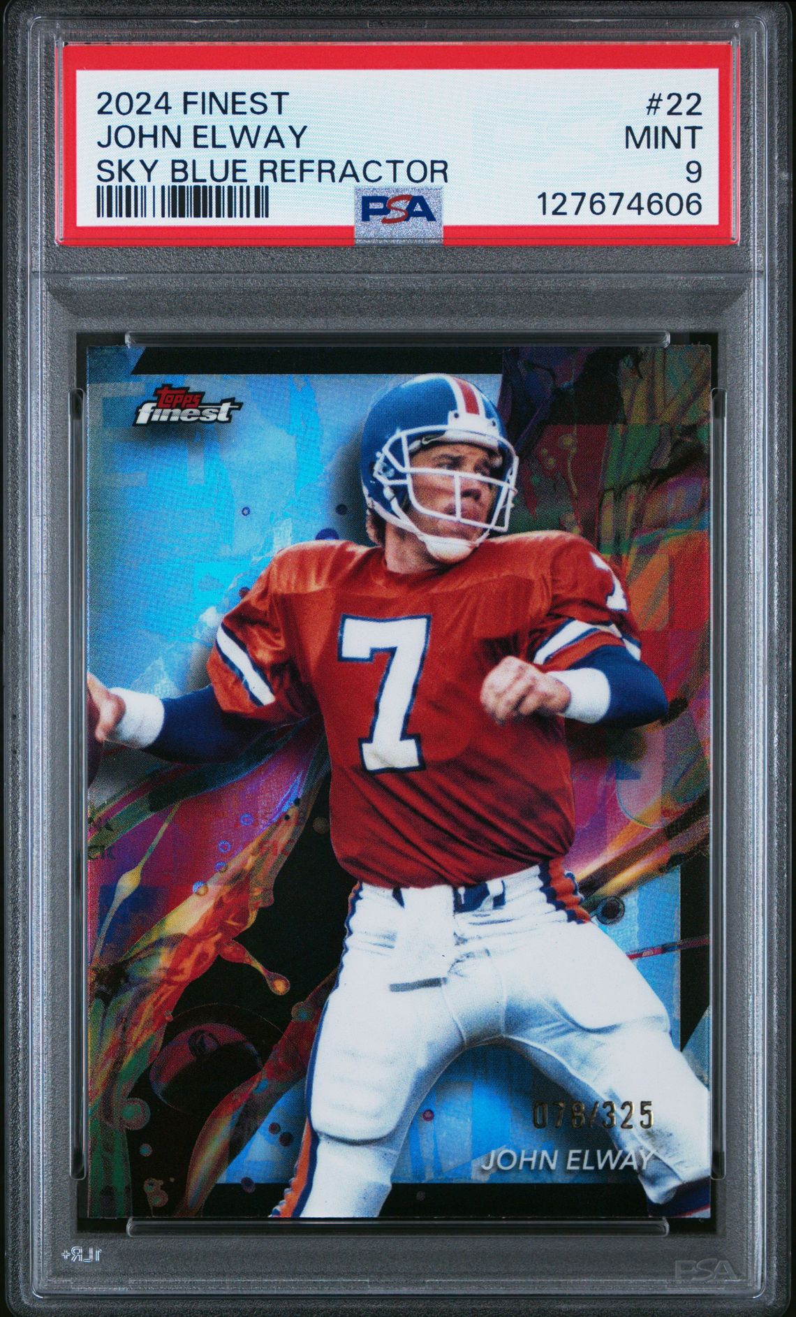 2024 Topps Finest John Elway #22 (Sky Blue Refractor) Mint 9 front