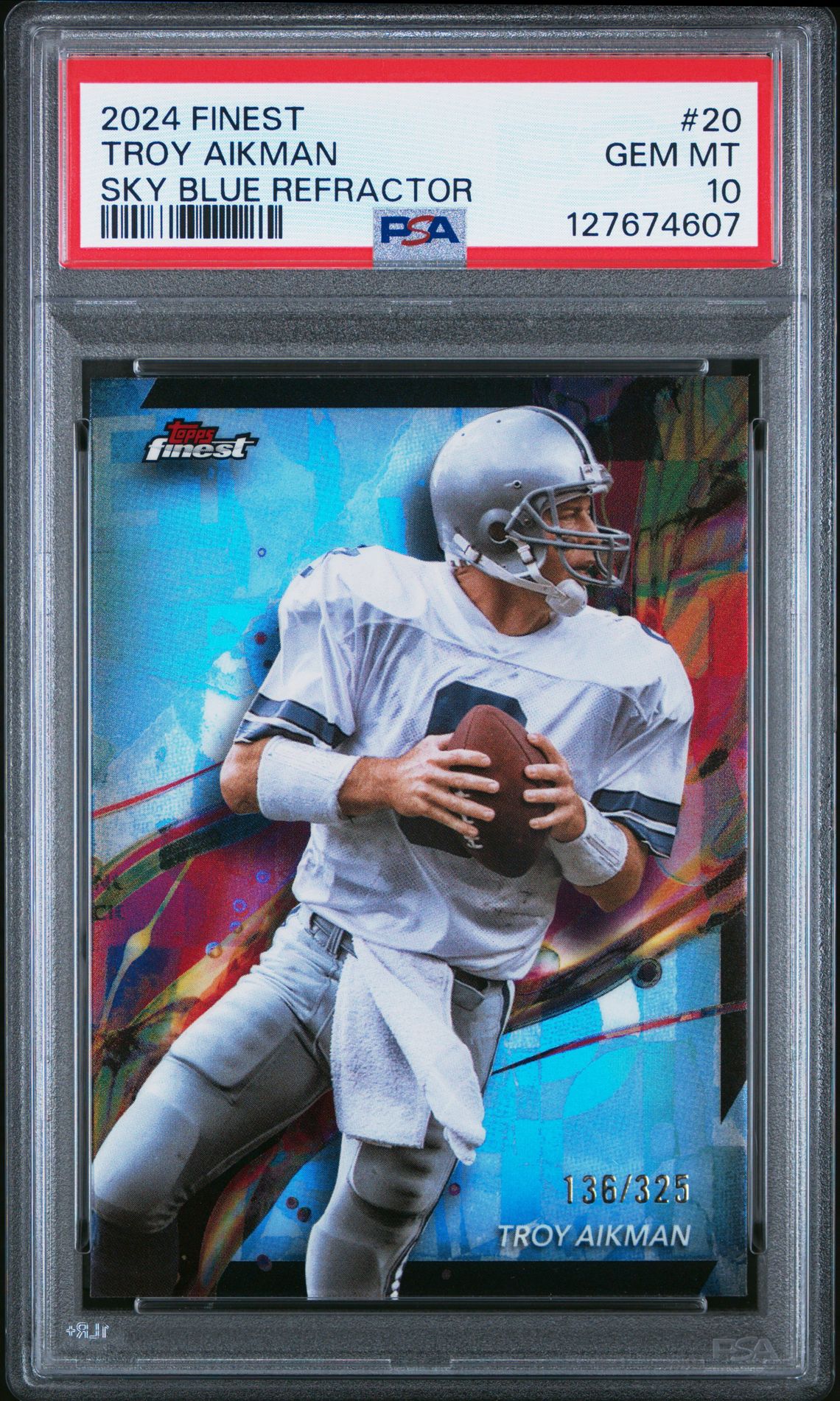 2024 Topps Finest Troy Aikman #20 (Sky Blue Refractor) Gem Mt 10 front