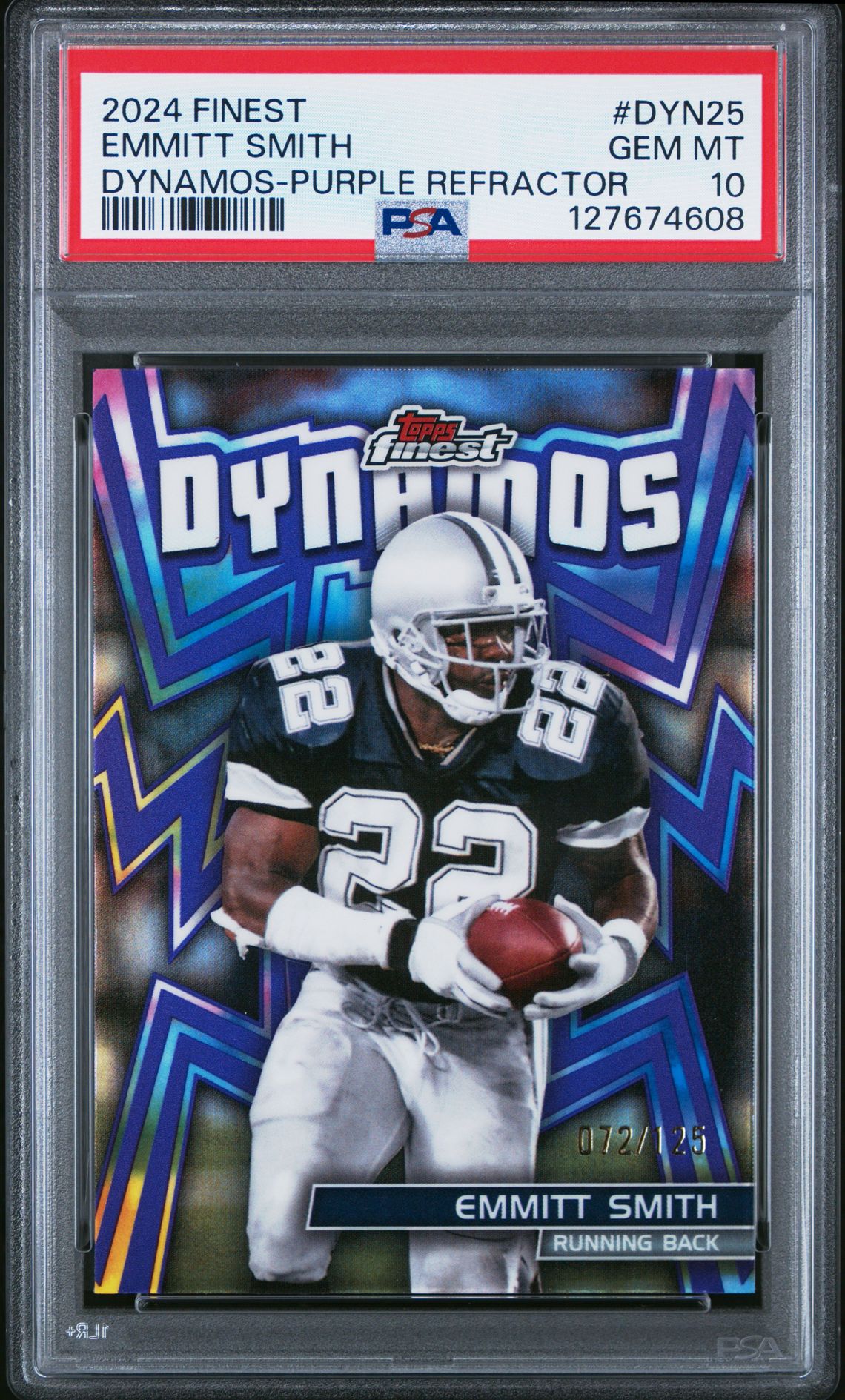 2024 Topps Finest Dynamos Emmitt Smith #Dyn25 (Dynamos-Purple Refractor) Gem Mt 10 front
